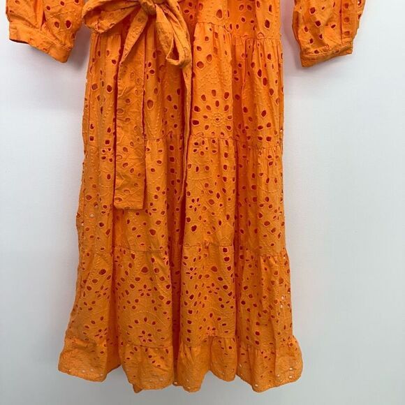 Zara Women’s Blogger Favorite Orange Embroidered Eyelet Puff Sleeve Maxi Dress - Picture 10 of 14